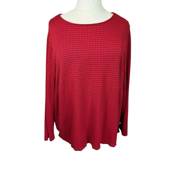 J Jill Plus Women's 4X Ponte Red Black Check Pullover Top Button Detail Holiday - Picture 1 of 11